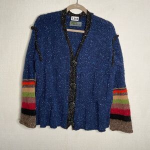 Lynne McNulty Cardigan Womens size L Knit  Chunky‎ Art Lagenlook Cottage Sweater